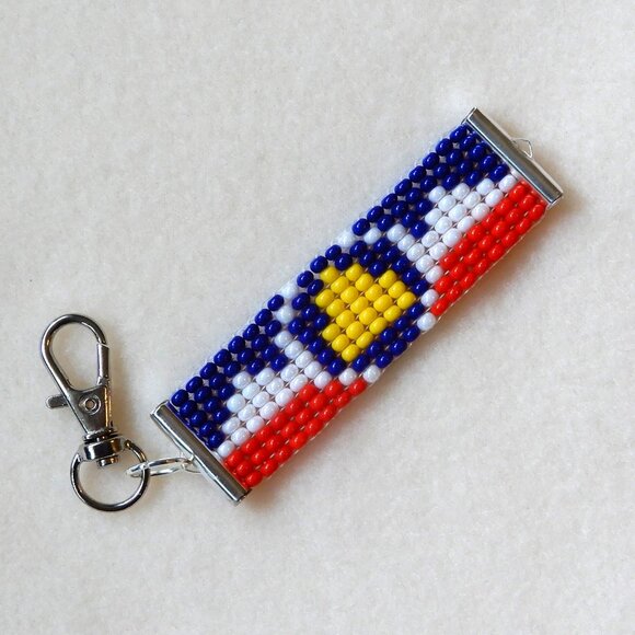 Utah state flag bead keychain/bag charm, handmade, Beehive State - Picture 1 of 4